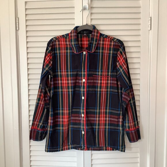 J. Crew women's pajama set shirt long pants XS buttonup plaid red black holiday - Picture 2 of 15